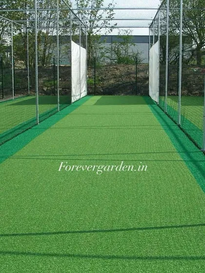 I also build dedicated cricket practice nets. This installation features durable turf designed for heavy foot traffic and consistent performance for bowlers and batsmen.