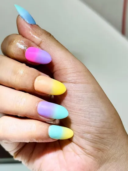 I am obsessed with these matte ombré nails. The transition between the candy-colored pastels is just yummy.