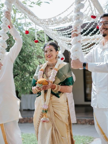 A smiling shot from her entrance, her happiness radiating.