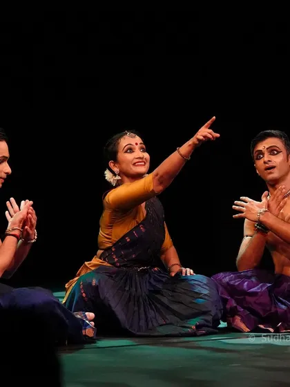 A moment of storytelling from 'Abha'. Here, the gestures and expressions are used to narrate a part of the Ramayana, making the epic accessible through dance.