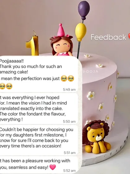 Nothing makes me happier than receiving messages like this. Knowing that I was able to bring a client's exact vision to life for their daughter's first milestone is why I pour my heart into every cake. It's a pleasure to make the process seamless and easy for you.