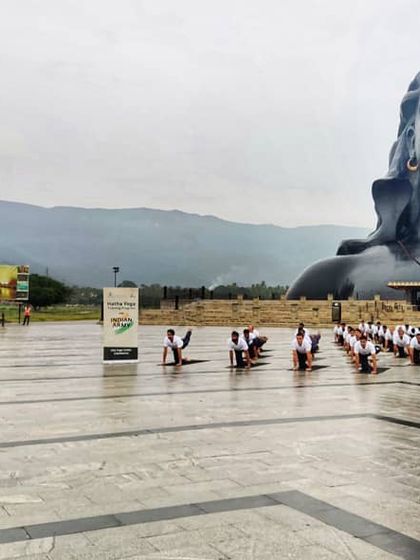 A panoramic view of the Hatha Yoga session for the Indian Army. The vastness of the space reflects the immense potential within each individual.
