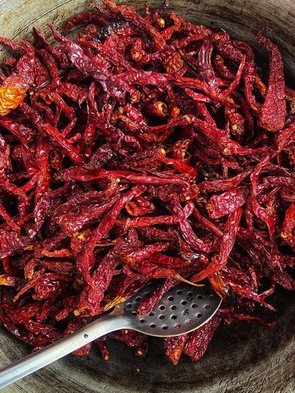 The foundation of our Molgapudi's flavour is high-quality dried red chilies. We roast them carefully to bring out their smoky heat before grinding them into our signature spice blend.