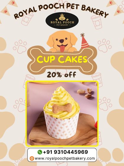 This pup-cake is topped with a bone-shaped biscuit and a swirl of healthy frosting. It's a perfect single-serving treat for a birthday or just to show some love, and it's 100% pet-safe.