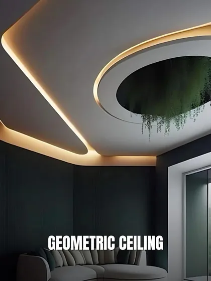 Ceiling Idea: Geometric Ceiling. This modern design uses clean lines and interesting shapes, often with integrated lighting, to add visual interest and a contemporary feel.