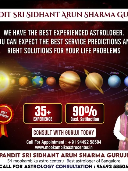 With over 35 years of experience in Vedic astrology, I have dedicated my life to providing accurate predictions and effective solutions. My commitment is to offer the best service, guiding you through life's challenges with a 90% client satisfaction rate that speaks to the trust people place in my maargadarshana.