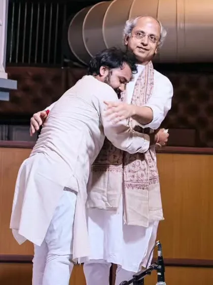 A blessed moment on Guru Poornima, receiving a hug from my Guruji, Pandit Yogesh Samsi ji, after my performance. His blessings are my greatest strength.
