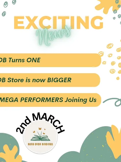 Exciting news from our first anniversary. This graphic announces that our store is now bigger and that two mega performers would be joining us for the celebration.