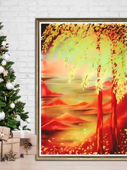 A fiery red and orange version of the abstract landscape, perfect for adding warmth and energy to a room.