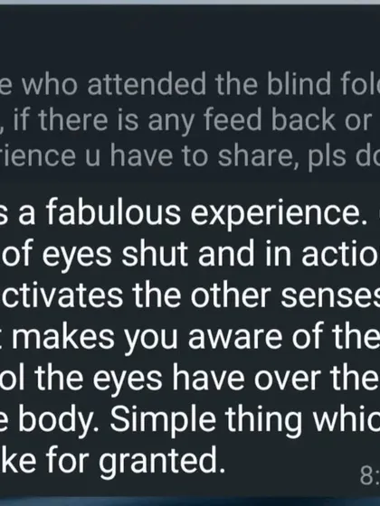 Feedback from our blindfolded Surya Namaskar session. It's incredible how shutting off one sense can activate all the others and deepen your awareness.