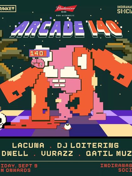 The poster for Arcade 140: Level 8, featuring a great lineup of bass music artists.