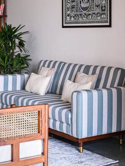 A variety of our sofas and daybeds, including a custom piece for mamama.in and our adaptable Tarangini sofa. These images showcase our ability to tailor seating to any living room theme with choices in size and fabric.