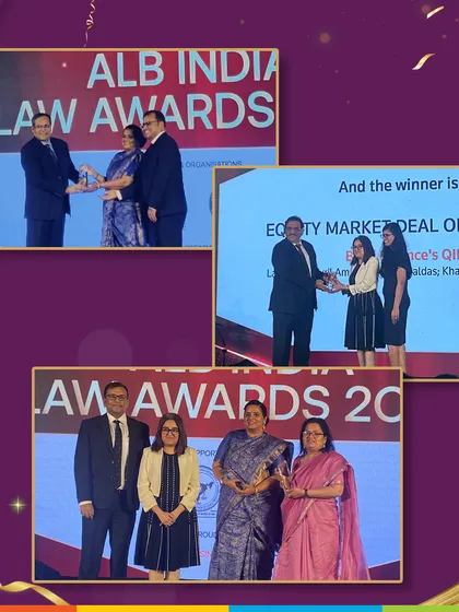 A collage from the ALB India Law Awards 2024, where we won 'Banking and Financial Services Law Firm of the Year' and our Managing Partner was named 'Managing Partner of the Year'.