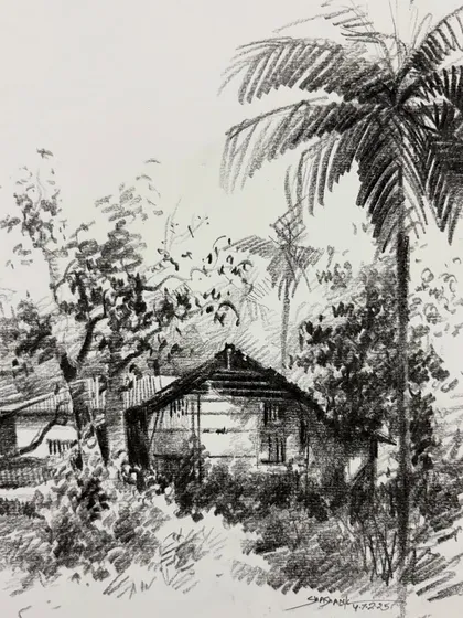 A series of my pencil landscape sketches, created as demonstrations for my online courses. These drawings explore different techniques for rendering trees, buildings, and atmospheric perspective using only graphite.