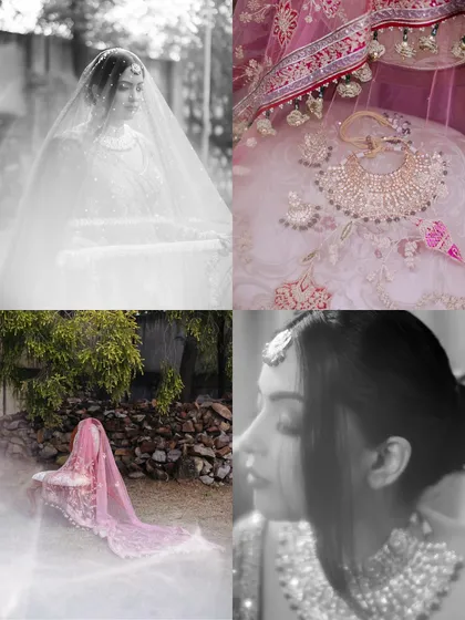 A collage of artistic black and white bridal portraits, capturing a moody and timeless aesthetic.