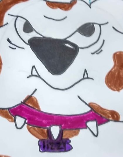 This bulldog character has a tough but lovable expression. Students learn to use details like eyebrows, teeth, and a collar to build a character's personality.