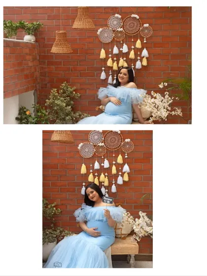 A collage showing different poses and angles from the cozy corner shoot, highlighting its versatility for creating beautiful and relaxed maternity portraits.