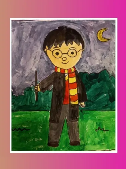Another take on the boy who lived. It's always fun to see how different students interpret the same beloved character.