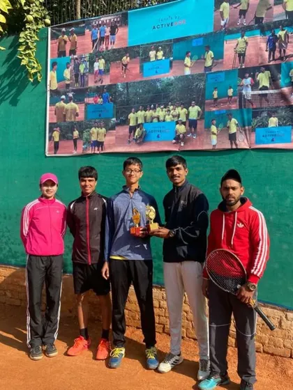 A group of my players and coaches celebrating Riddhiman Ojha's singles and doubles titles in the Under-16 CS7 tournament at Rohtak.