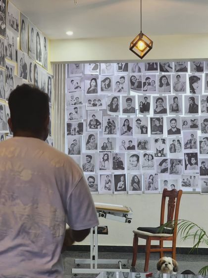 A view of my art wall from my drawing desk. This is my perspective as I work on new creations.