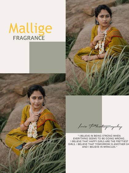 A collage from the same series, combining different poses to tell a story of rustic elegance and natural beauty.