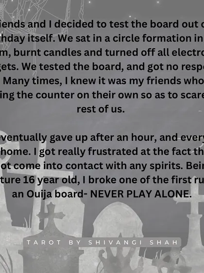 The cautionary tale of a 16-year-old who played with an Ouija board alone and became attached to a spirit named Lily.