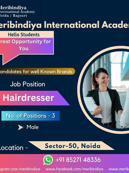 A great opportunity for male hairdressers in Sector-50, Noida. We connect our students with the best brands.