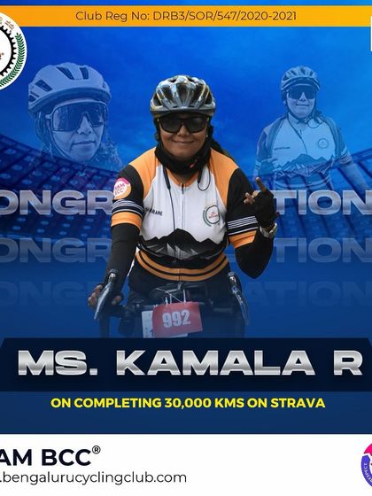 We congratulate Ms. Kamala R on completing 30,000 kms on Strava. A powerful achievement by a powerful rider.