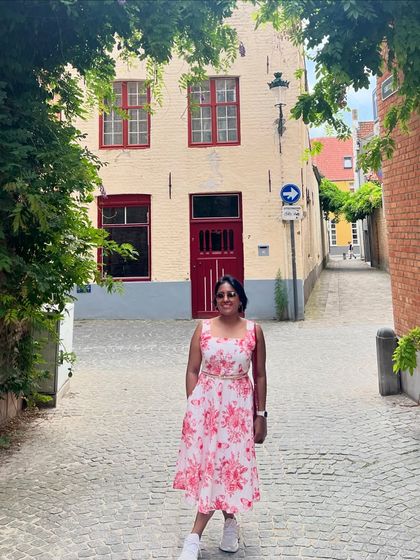 Another shot of our client in her comfortable and stylish floral summer dress.