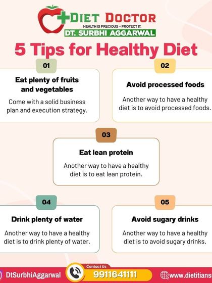 These five tips form the foundation of a healthy diet. I guide my clients to eat more fruits and vegetables, avoid processed foods, choose lean protein, drink plenty of water, and cut out sugary drinks.