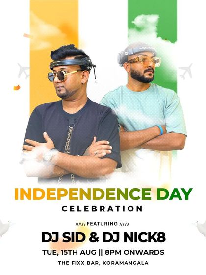 The poster for our Independence Day celebration at The Fixx Bar. I performed a duo set with DJ Sid to bring patriotic energy to the party.