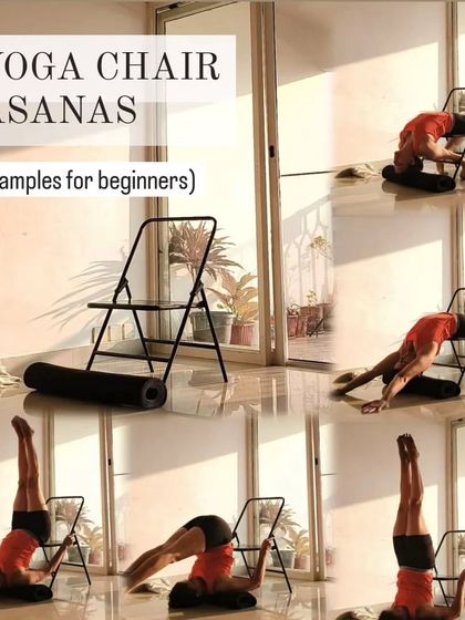 Yoga props like chairs are often misunderstood, but they are incredible tools for practitioners of all levels. This collage shows several ways to use a yoga chair for both active and restorative poses.