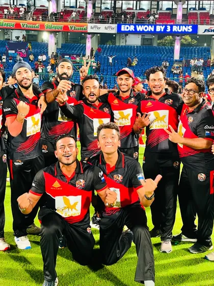 The joy of winning. The team celebrating on the field after a thrilling final.