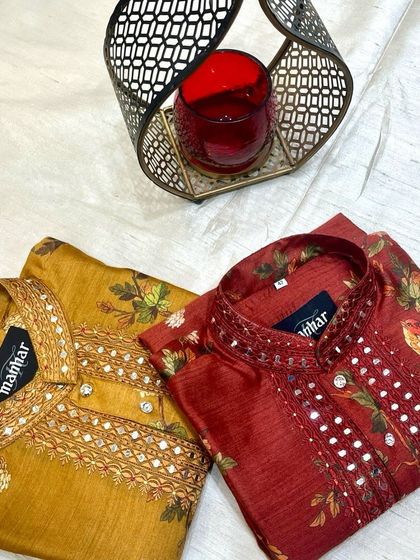 These exquisite pieces, featuring prints and mirror work, are the essence of festivity and style. Available to order or at our store.