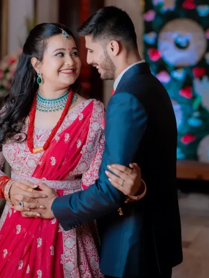 A happy candid moment between the Nepali bride and her groom.