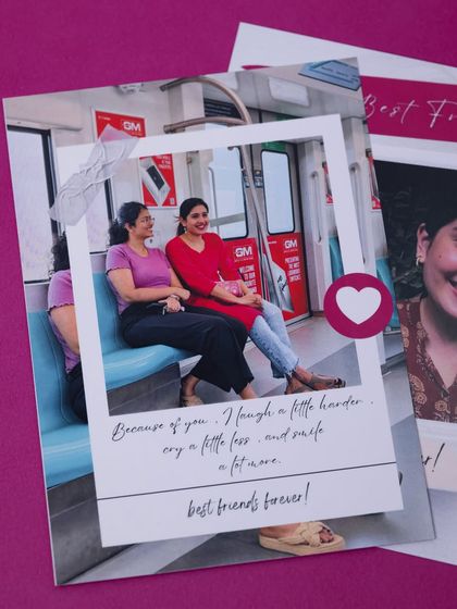 Custom-printed polaroid-style photos with heartfelt captions, adding another layer of personalization to the best friend's birthday gift.
