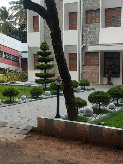 This image showcases how my topiary art can be integrated into a complete landscape design. Here, you can see a combination of spiral and globe-shaped topiaries lining a paved walkway, creating a formal and elegant entrance.