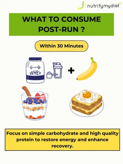 What to eat after your run? Within 30 minutes, focus on simple carbs and high-quality protein like a whey shake with a banana or a yogurt parfait to restore energy and enhance recovery.