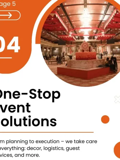 We are your one-stop event solution. This graphic emphasizes our comprehensive services, covering everything from planning and decor to logistics and guest services, ensuring a hassle-free experience.