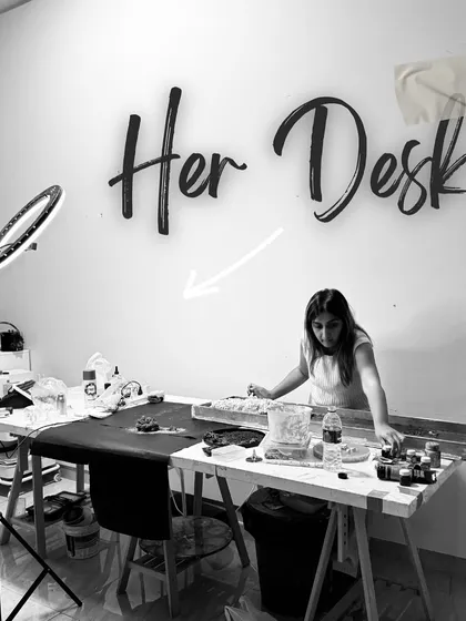 This is my desk, my command center. It's where sketches are born, colors are mixed, and late-night ideas turn into reality. It's often messy, but it's always a space of inspiration.