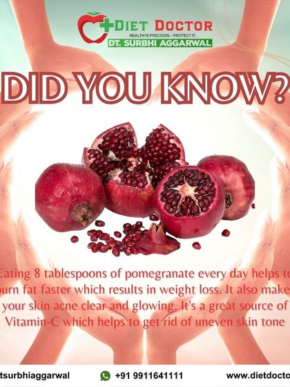Did you know that pomegranates can help burn fat faster? This fun fact highlights how eating this fruit can aid in weight loss while also clearing up acne and improving skin tone due to its high Vitamin C content.