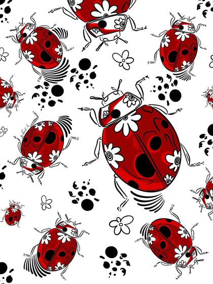 A seamless pattern of my floral ladybugs. This playful design is perfect for kids' apparel, stationery, or fun home accessories, bringing a bit of luck and a lot of colour.