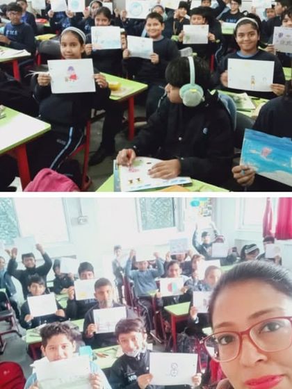 Students proudly showing their artwork during the drawing competition. Such events are designed to illuminate, educate, and inspire young minds.