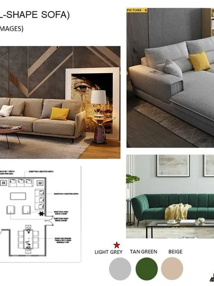 This is part of our design process. We create detailed mood boards with reference images, color palettes, and floor plans to help you visualize the style before we start execution.