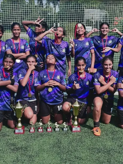 A fun team photo after a successful day at the Blue Cubs football tournament, where we won both the U15 and open women categories.