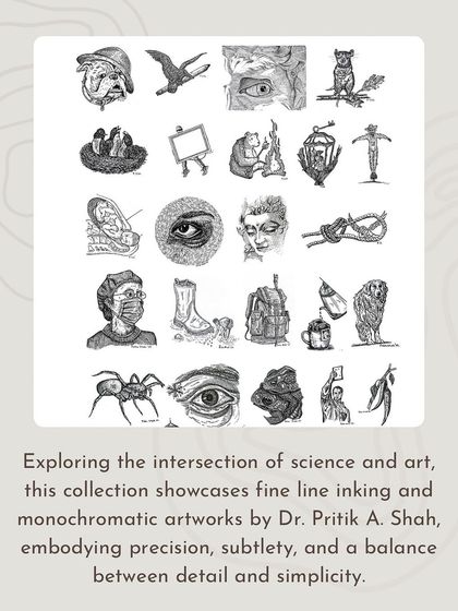 A collection of Dr. Pritik A. Shah's intricate, monochromatic artworks that were part of our exhibition.