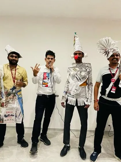 The hilarious results of our newspaper fashion show. I love seeing the creativity and teamwork that goes into making these outfits. It is a perfect icebreaker.