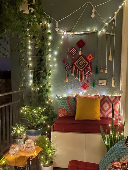There's nothing like a cozy balcony at night, lit up with fairy lights. I believe even the smallest spaces can be turned into a magical retreat for you to unwind and find your peace.