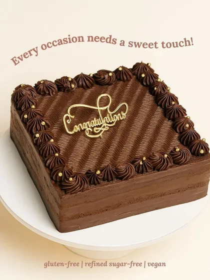 Every occasion needs a sweet touch. This classic square chocolate cake is perfect for a "Congratulations" moment, and it's available in gluten-free, refined sugar-free, and vegan options.