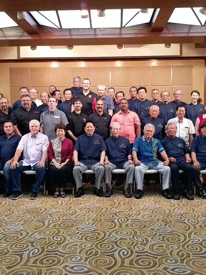 A group photo at the Shorinkan world headquarters. This shows the international scale of our organization and our place within it.